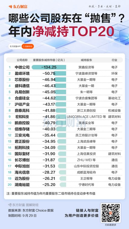 年内增减持盘点！减持榜“含芯量”过半